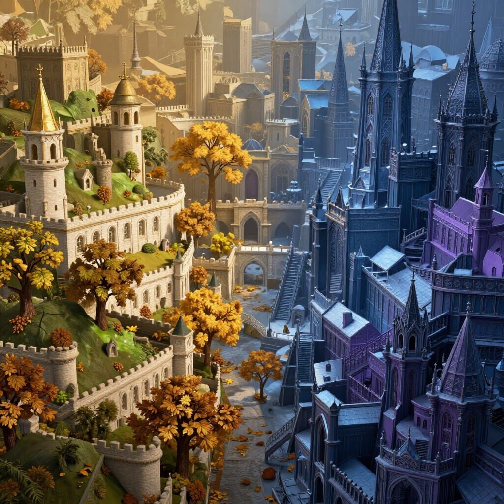 Medieval Fantasy Town: Autumn to Winter Gradient