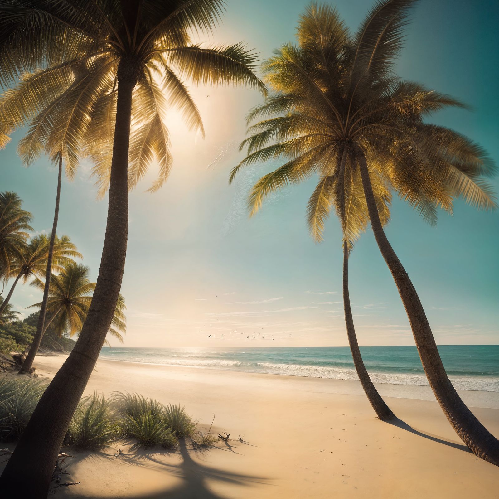 Tropical Beach with Palm Trees and Surf