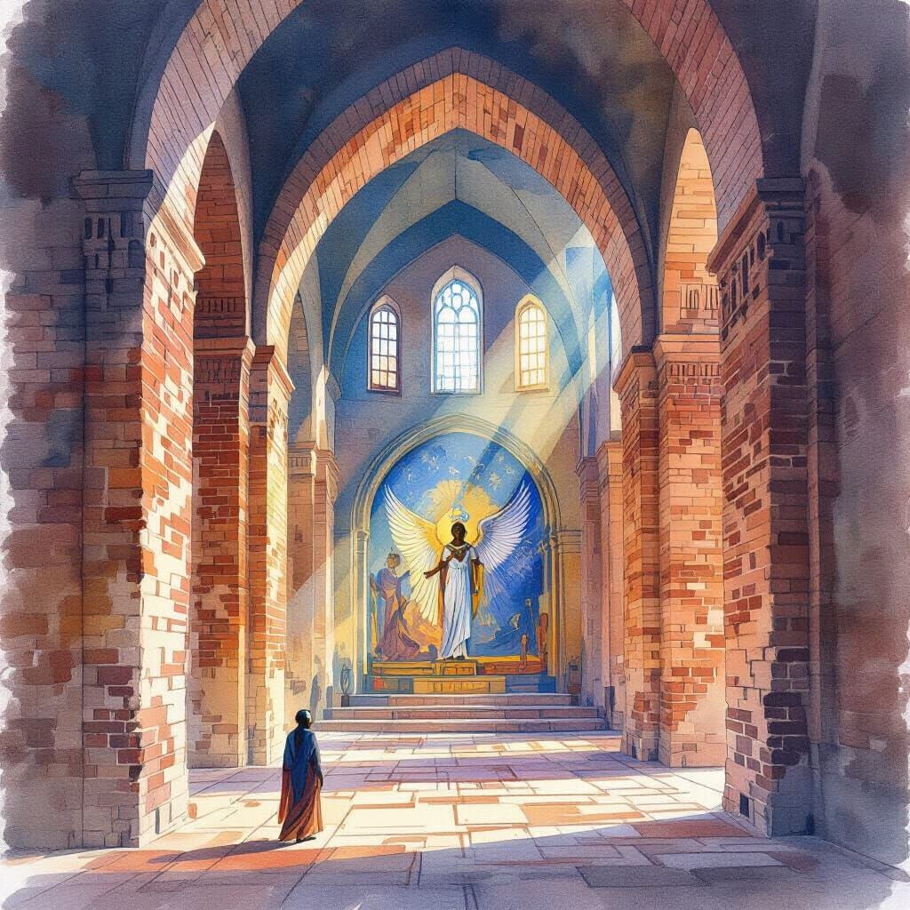 Nubian Christian Cathedral in Watercolor: Arches, Fresco, an...