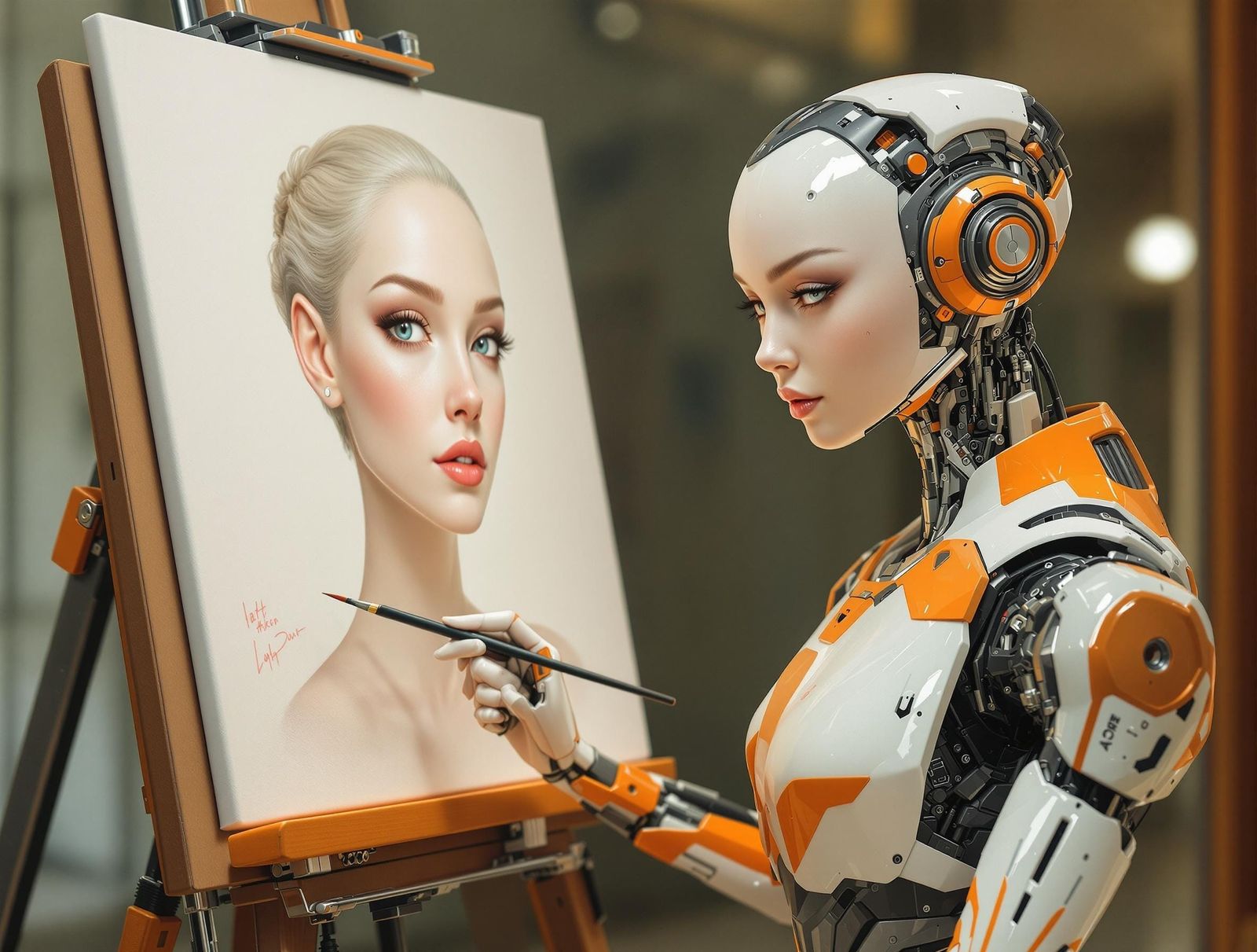 Sleek Robot Artist Captures Modern Woman in Cyberpunk-Inspir...