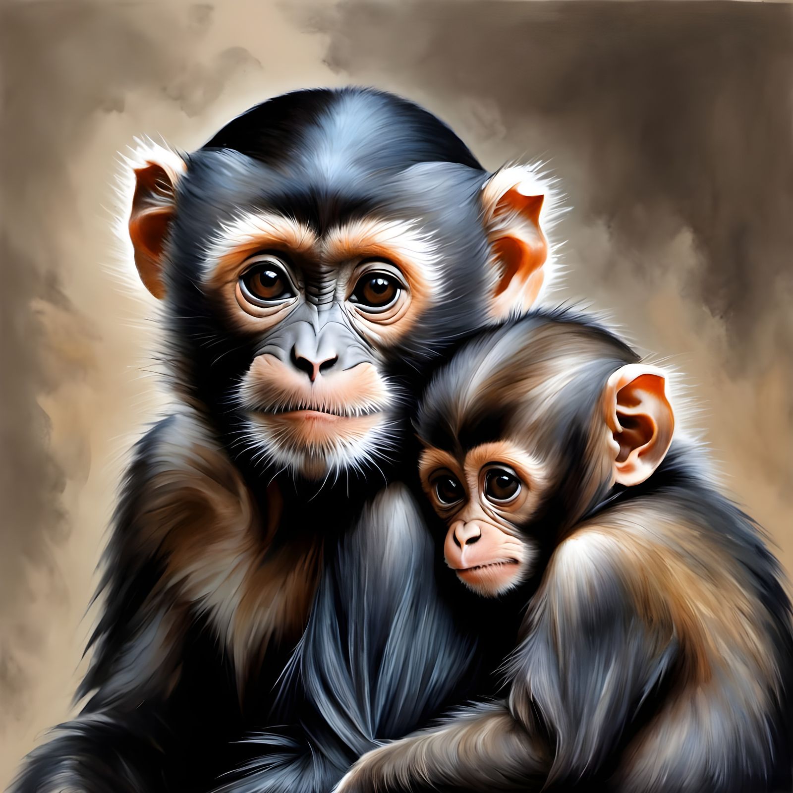 Capuchin Portrait - Color Charcoal