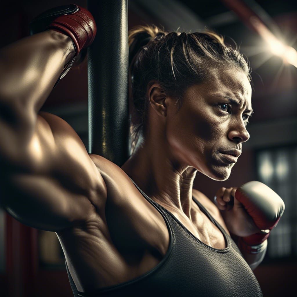 Hyperrealistic Female Boxer Training with Pull-Ups