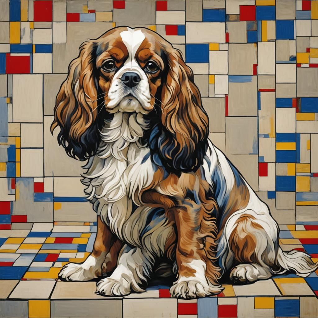 Cavalier King Charles Spaniel in Mondrian Style