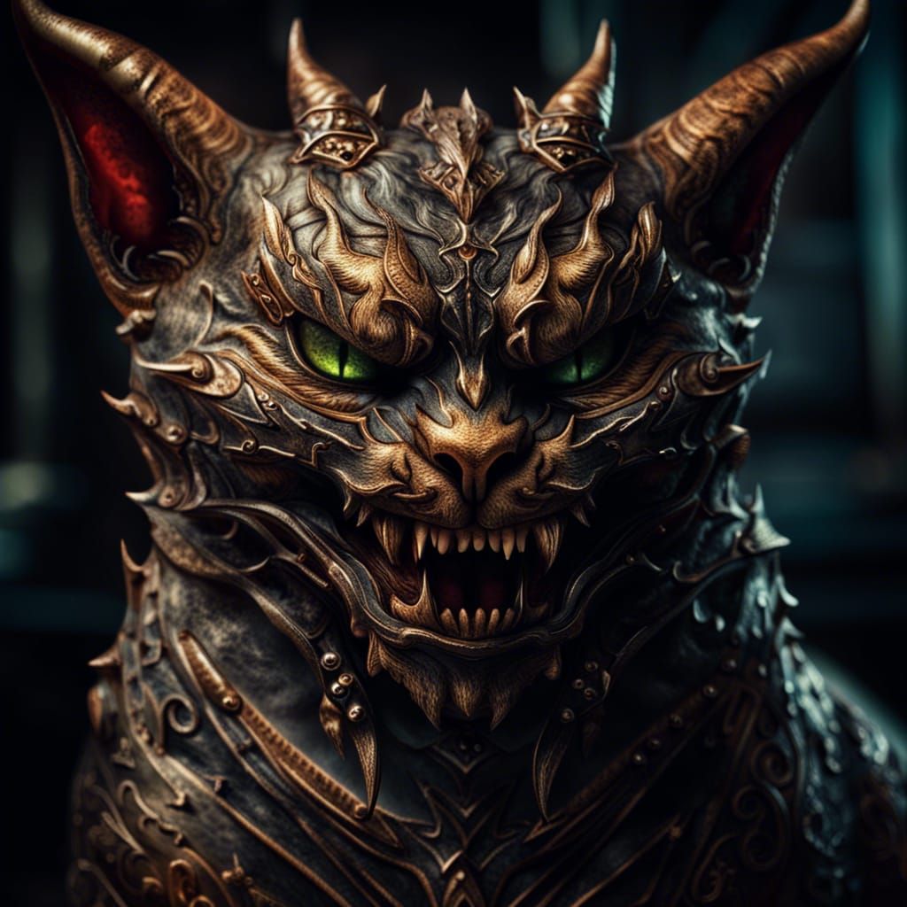 Hyperrealistic Demon Cat with Sinister Grin