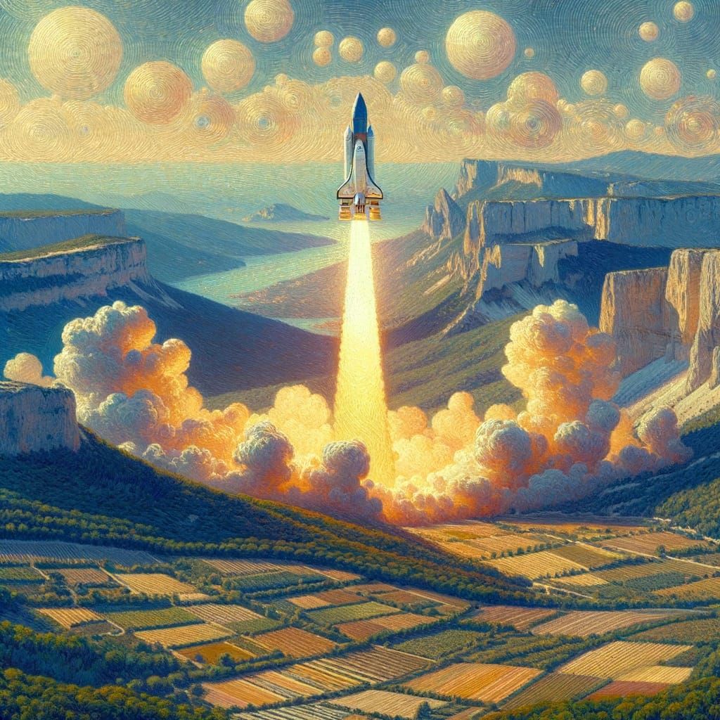 Rocket Launch from Mont Ventoux in Pointillist Style
