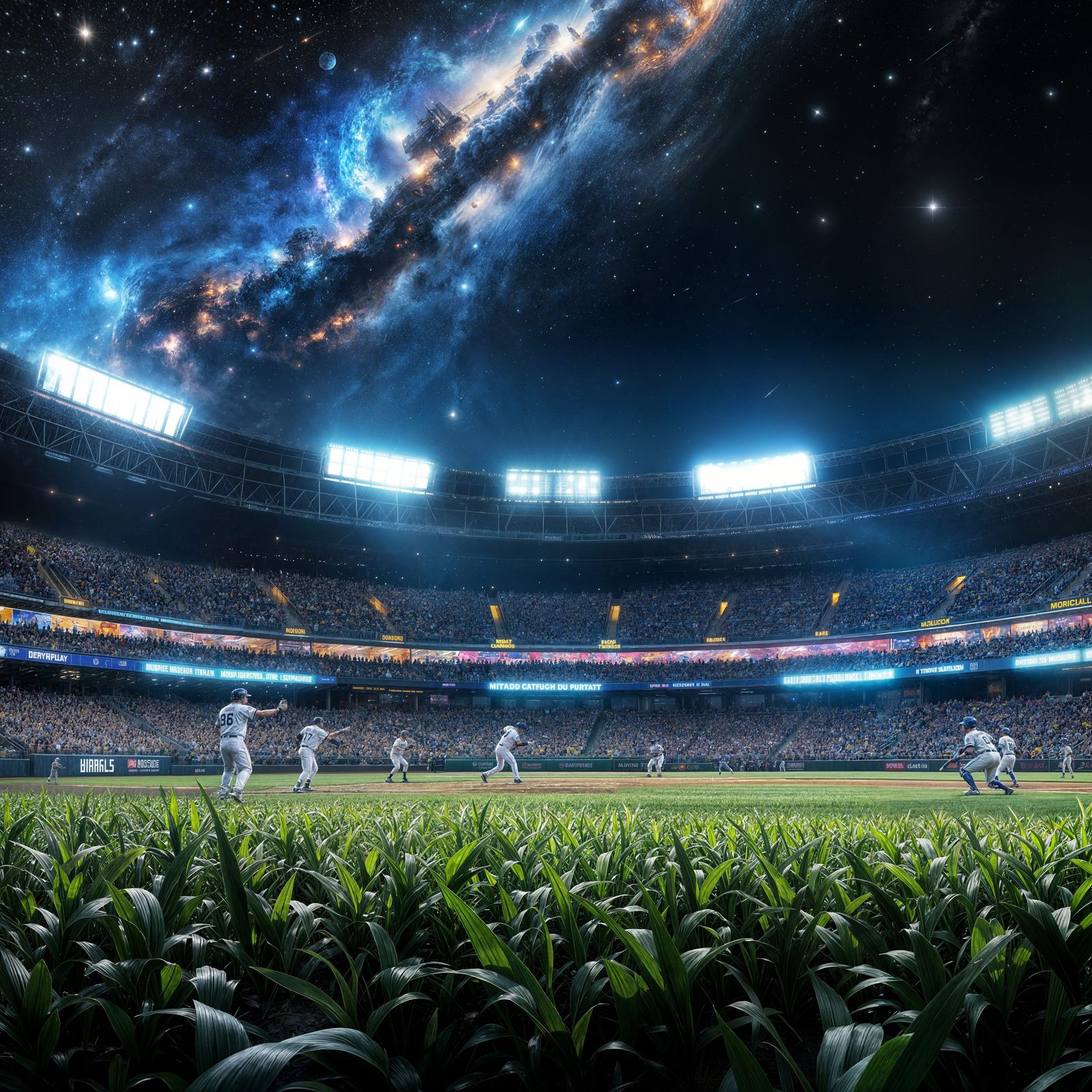 Hyper Realistic Baseball Stadium in a Fantasy Cornfield Worl...