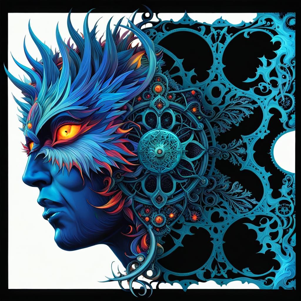 Fiery Witch Ascends in Surreal Biopunk Portrait