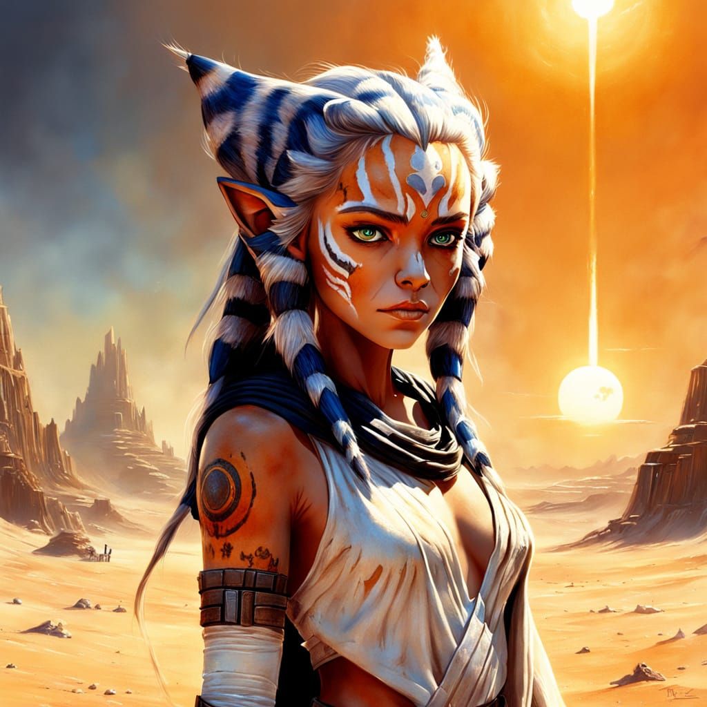 Ahsoka Tano on Tatooine in Oil Painting Style