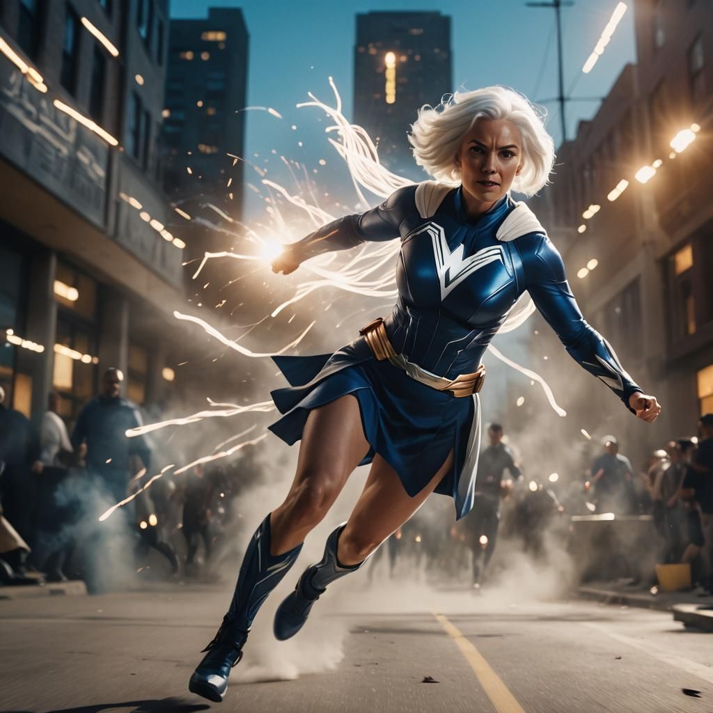 Dynamic Superhero Woman in Cinematic Film Still