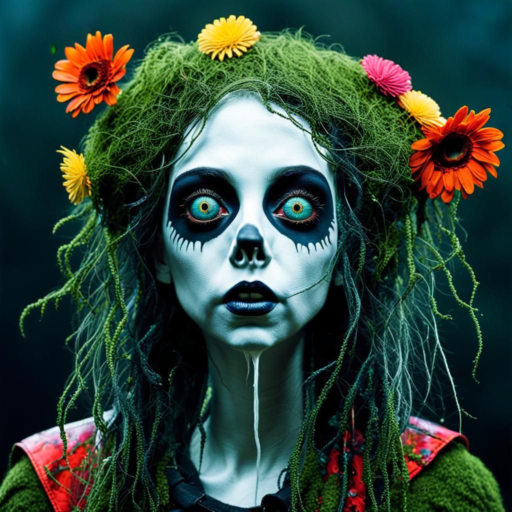 Surreal Grungy Woman in Psychedelic Art Style