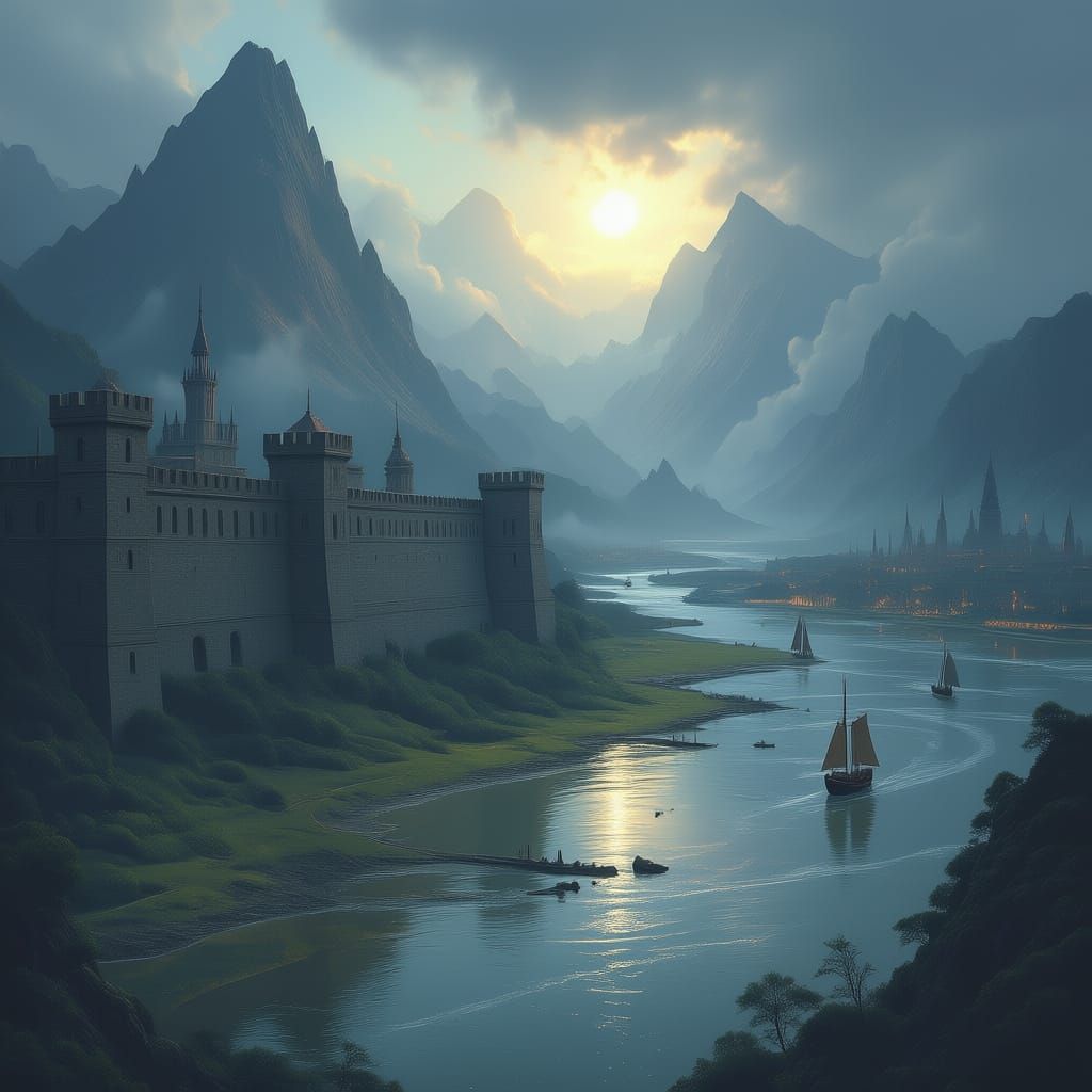 City Wall View: River Delta and Distant Mountains