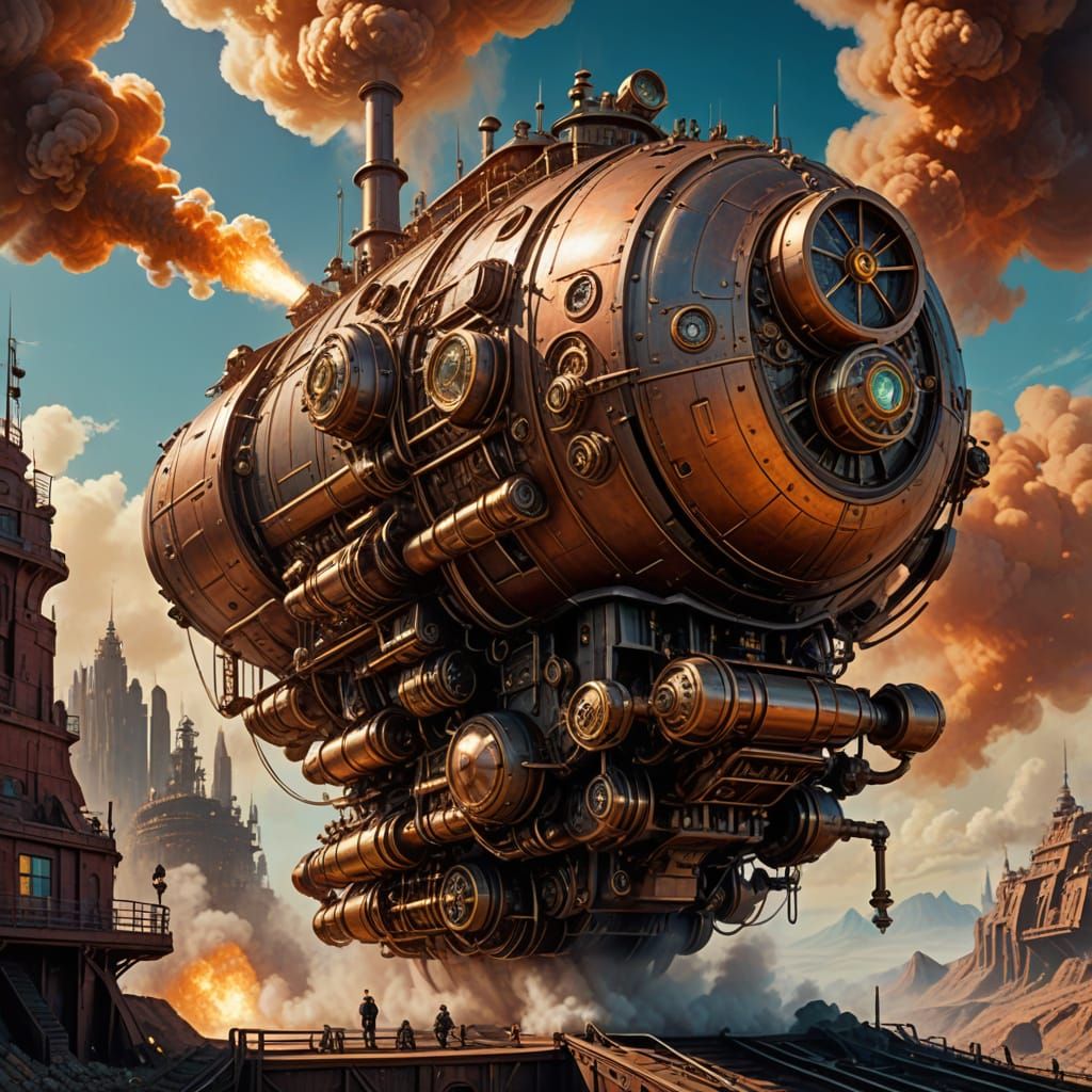Steampunk Space Ship Takes Flight from Alien Planet