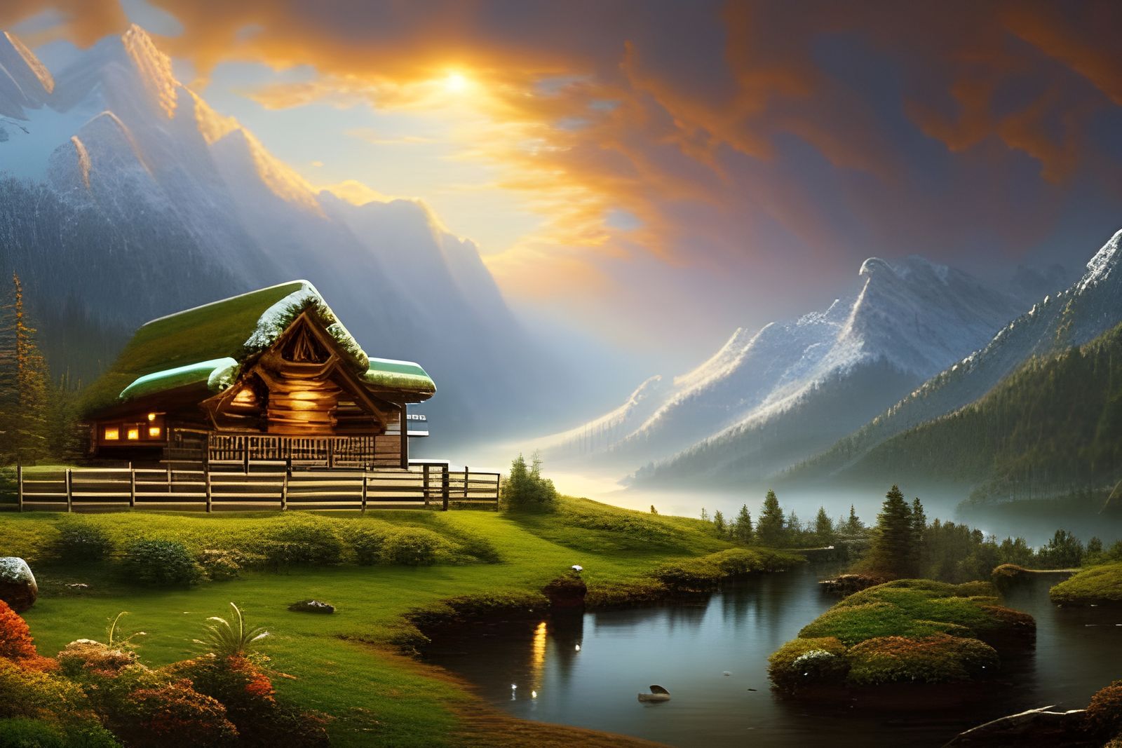 "a rustic log cabin in the snowy mountains" - 1361