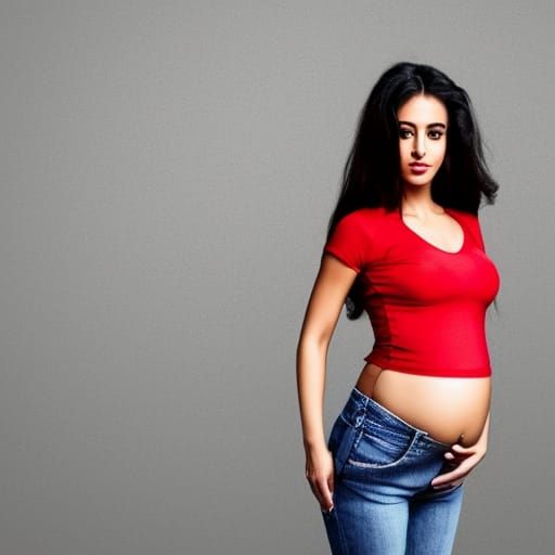 Beautiful Pregnant Arabic Woman in Red Crop Top