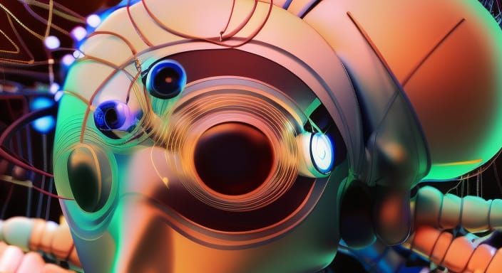 Futuristic Robot Portrait with Wires in Biomechanical Style