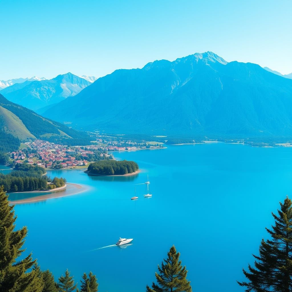 Serene Mountain Lake Scene in Vibrant Hues