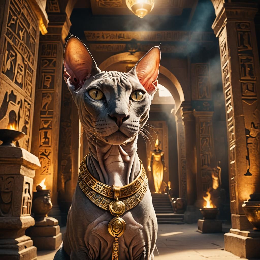 Egyptian Priestess Sphynx Cat in Golden Hour