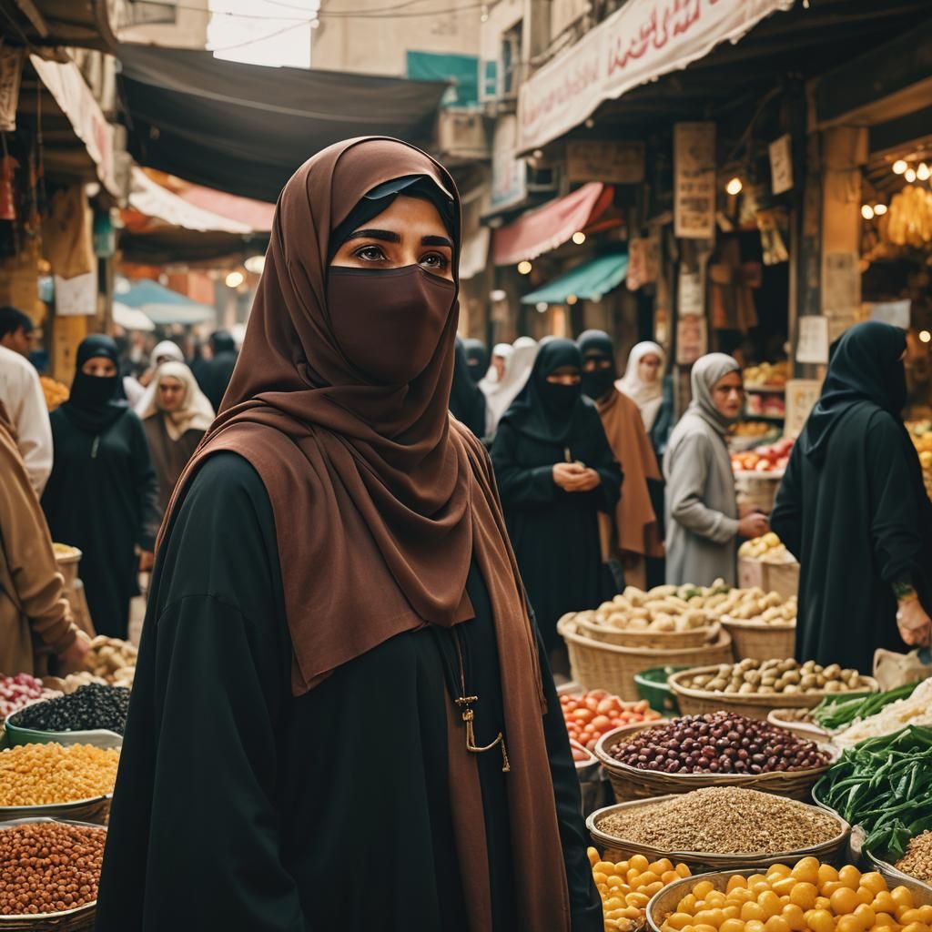 Lebanese Woman in Niqab: Cinematic Film Still