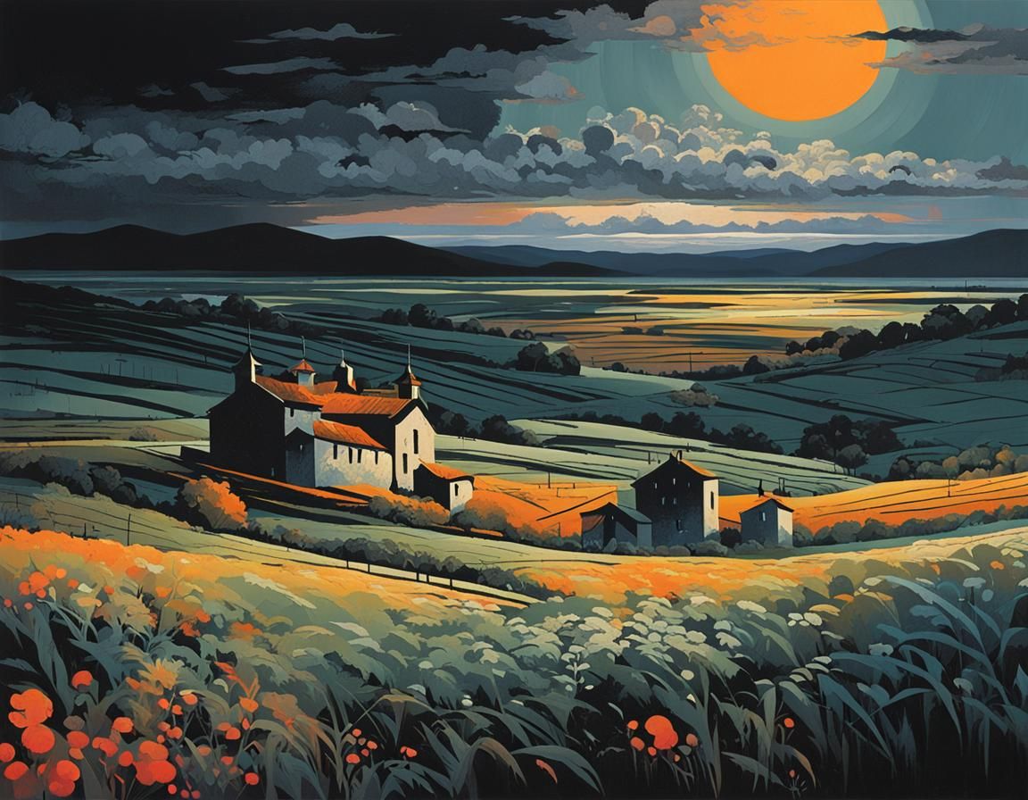 Detailed Evening Landscape Painting