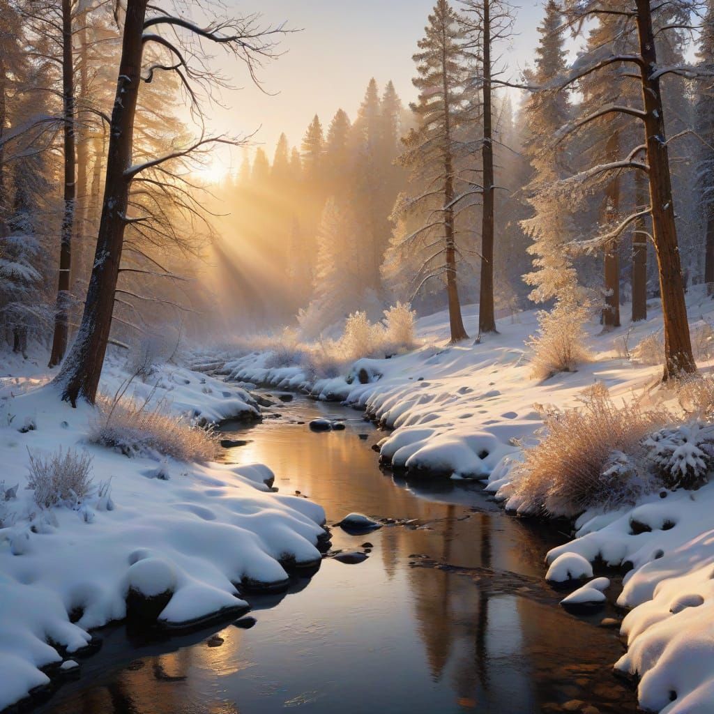 Serene Winter Landscape at Sunset