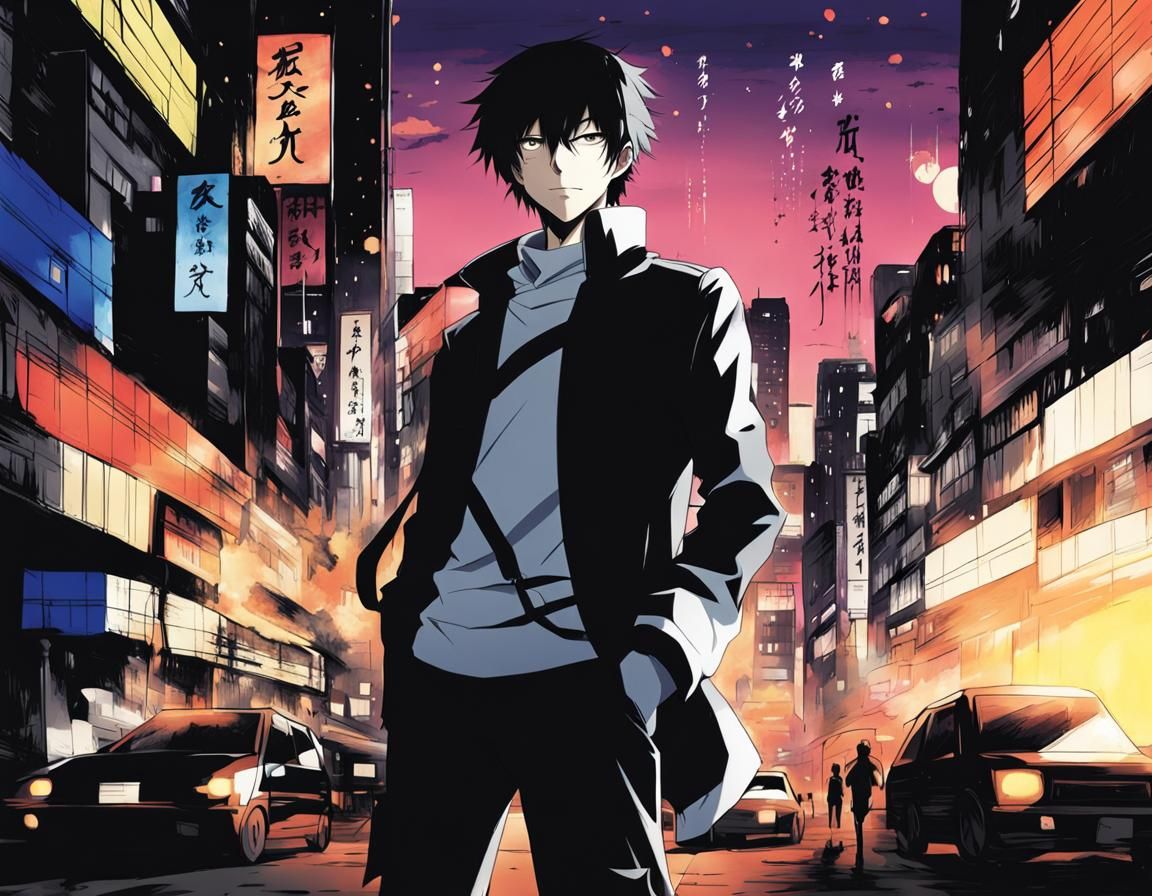 90s Noir Anime Antihero in Manga Style