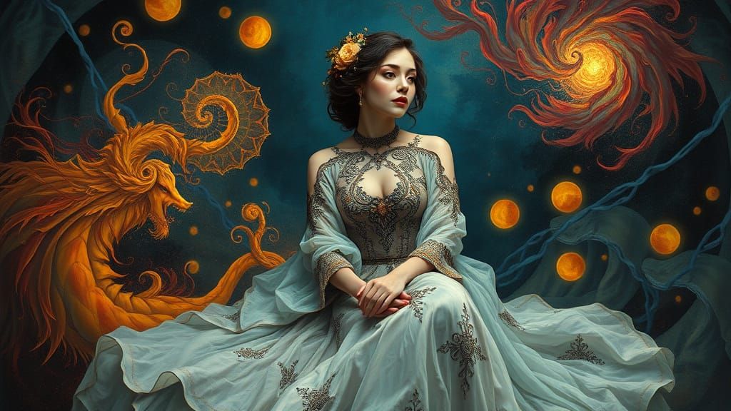 Mystical Woman in Dreamlike Environment, Esoteric Style