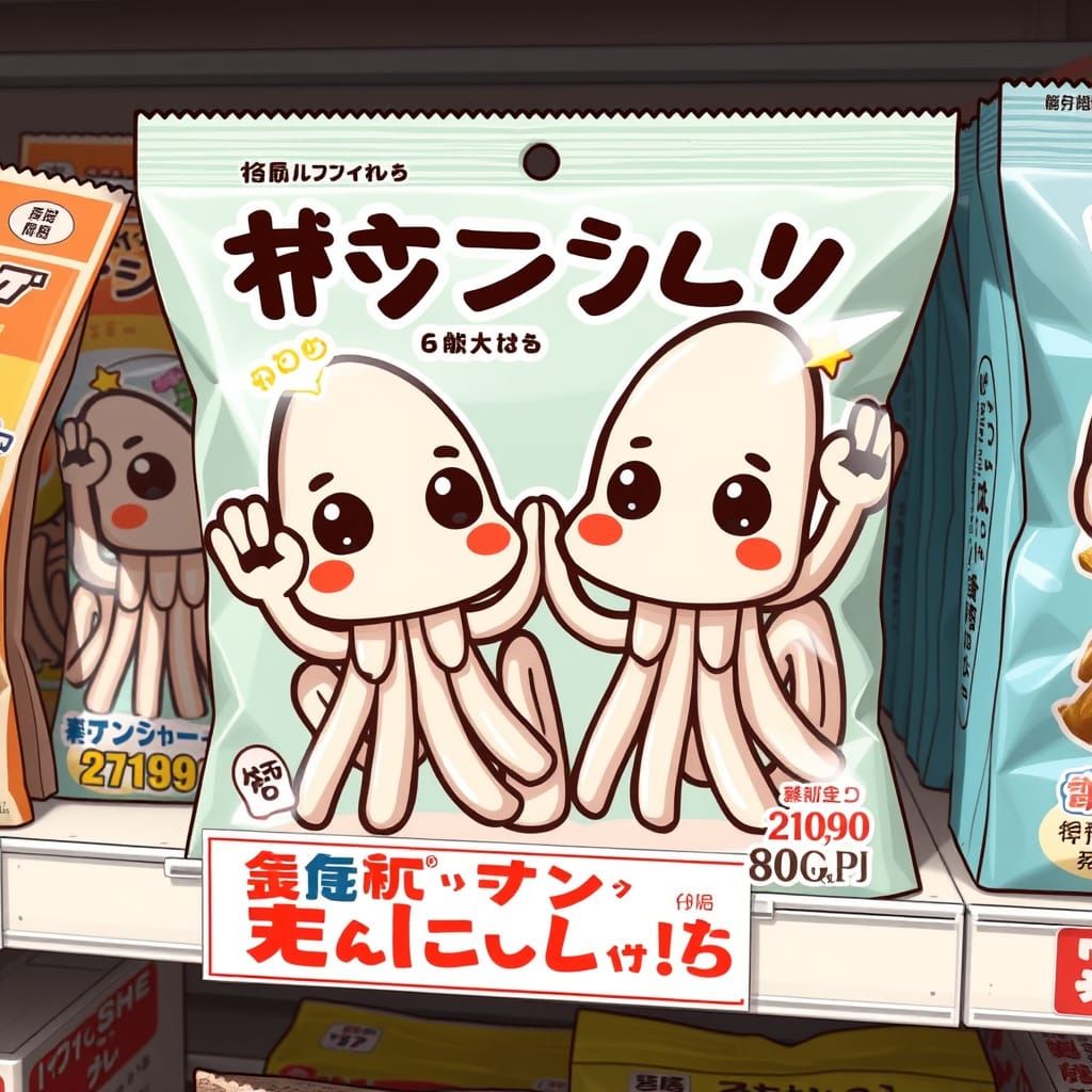 Kawaii Anime Snack Package Waving on Shelf