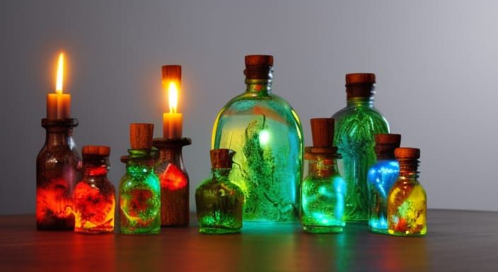 Mystical Glowing Elixirs in Dark Fantasy Style