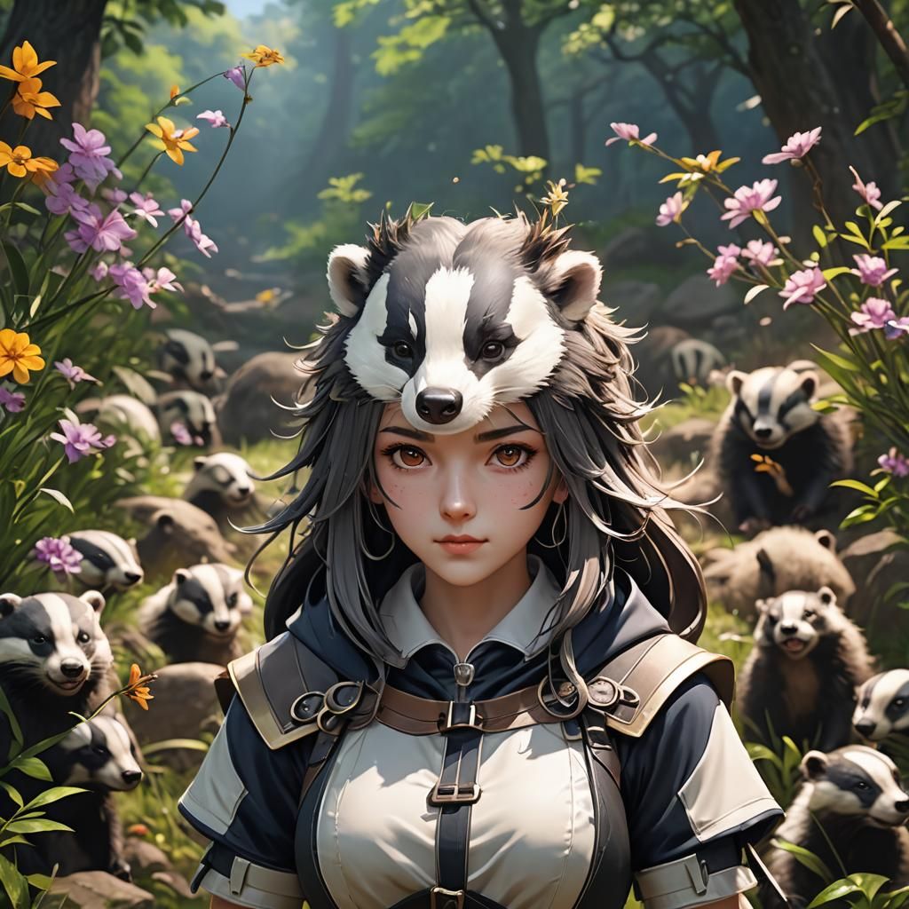 Anime Badger Waifu in 3D Style