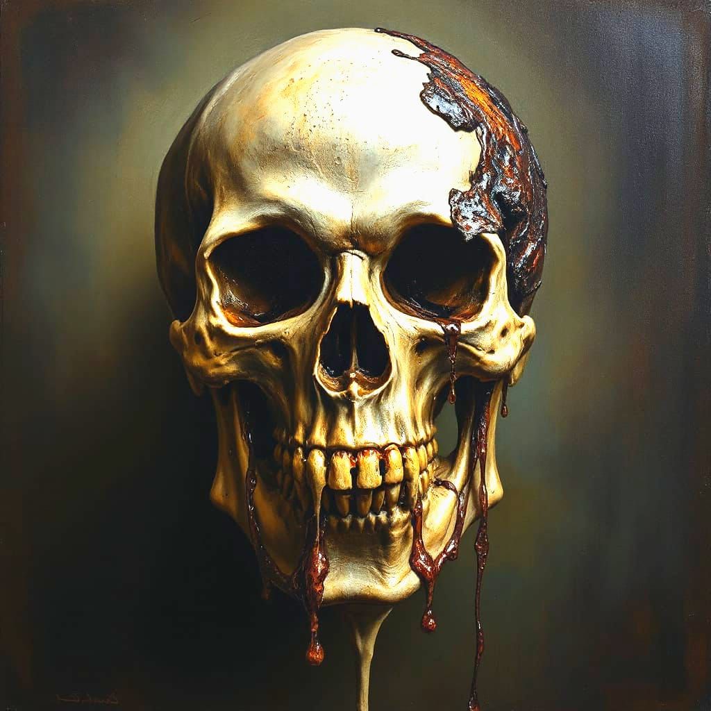 Skull luxury surrealism, macabre, horror art, dripping, deca...
