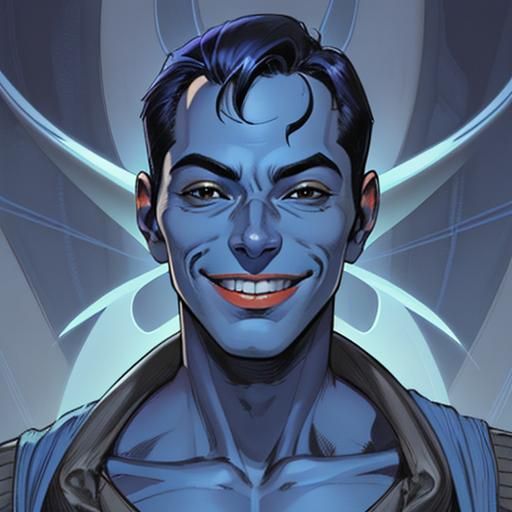 Smiling Indigo Alien Portrait in Comic Book Style