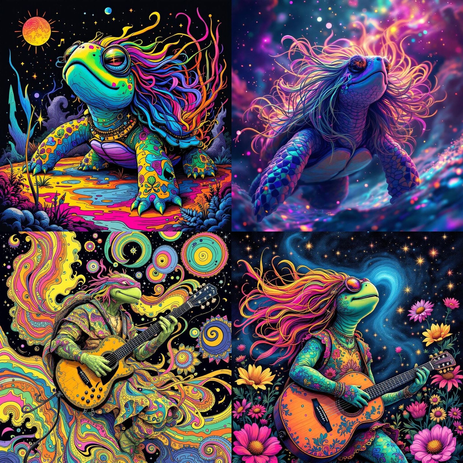 Singing Turtle with Neon Hair Rocks Out