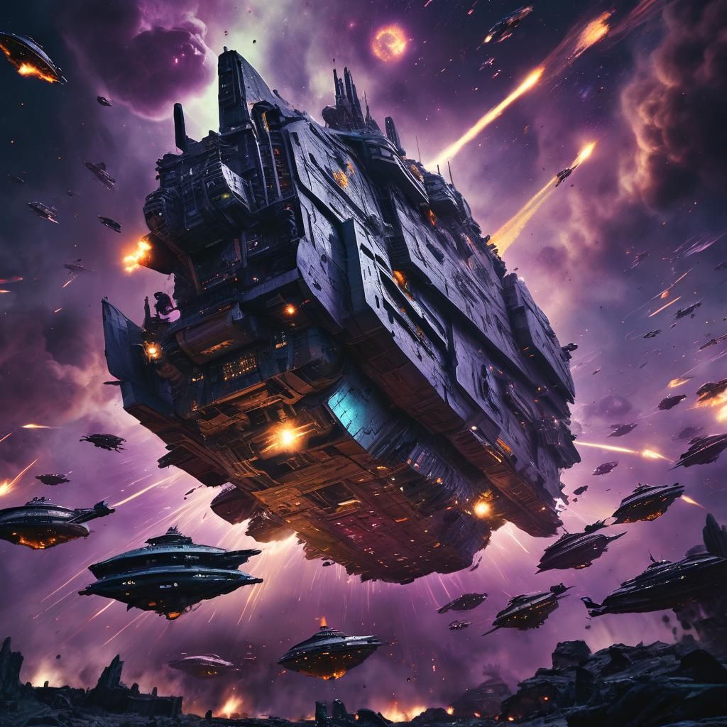 Epic Space Battle Near Destroyed Saturn