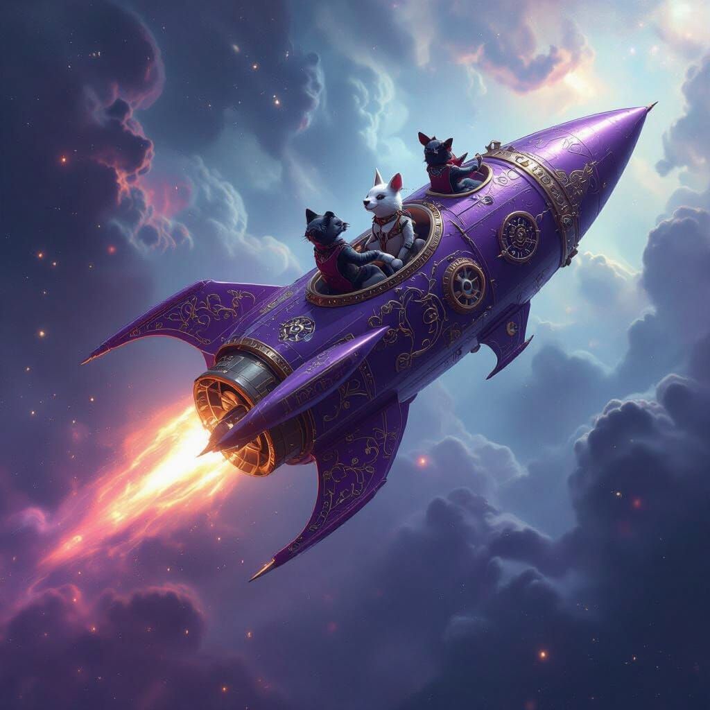 Amethyst Rocket Soars Through Nebula in Gothic Style
