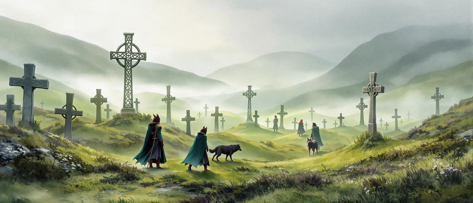 Wolf Men of Tipperary in Ethereal Watercolour