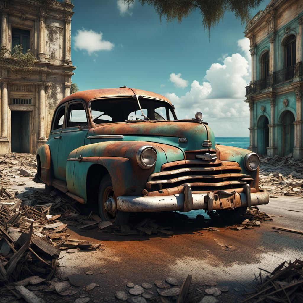 Photorealistic Old Car in Havana, Cuba