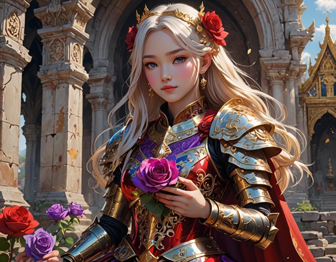 Anime Girl Knight in Ruined Church with Holy Grail