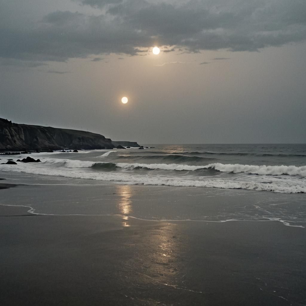 Dramatic Silvery Waves Shimmering in the Dark