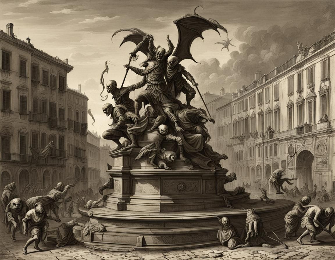 Biopunk Statue with Demonic Canaletto Influences