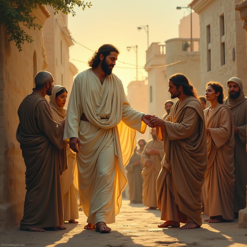 Jesus Helping People: A Caravaggio-Inspired Scene