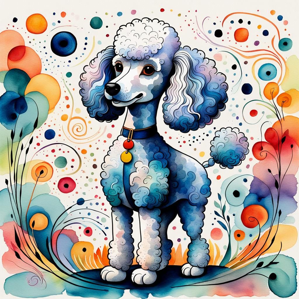 Whimsical Poodle in Abstract Watercolor Style