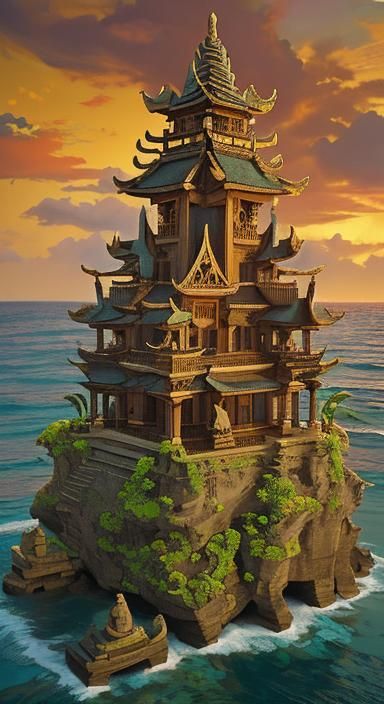 Uluwatu Temple: Balinese Oil Painting at Golden Hour