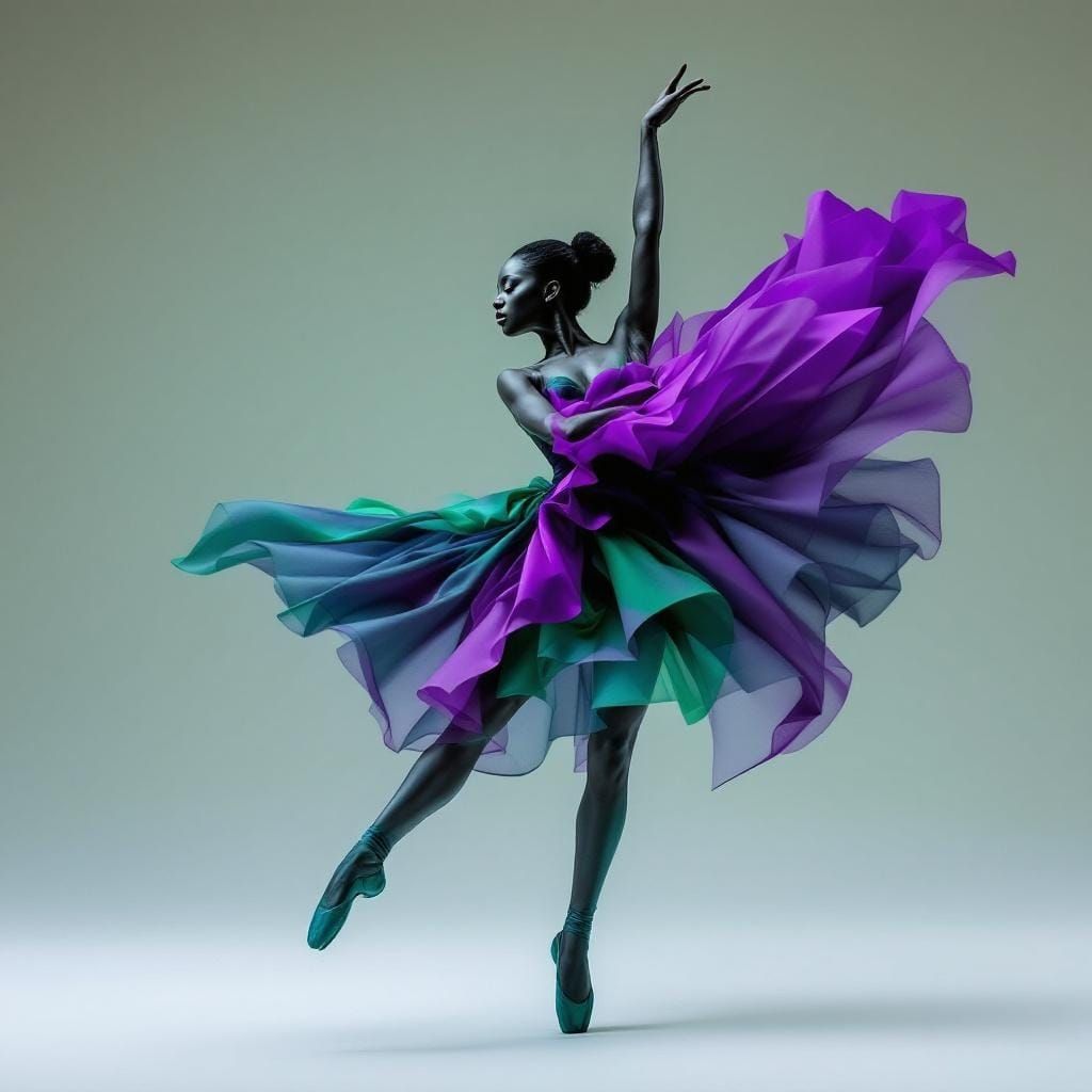 Stereoscopic Ballet Dancer in Emerald and Purple