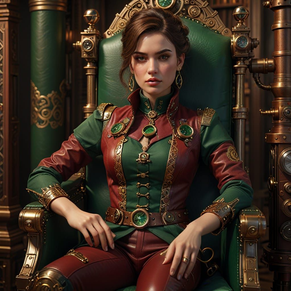 Steampunk Woman Portrait in Emerald Green Outfit