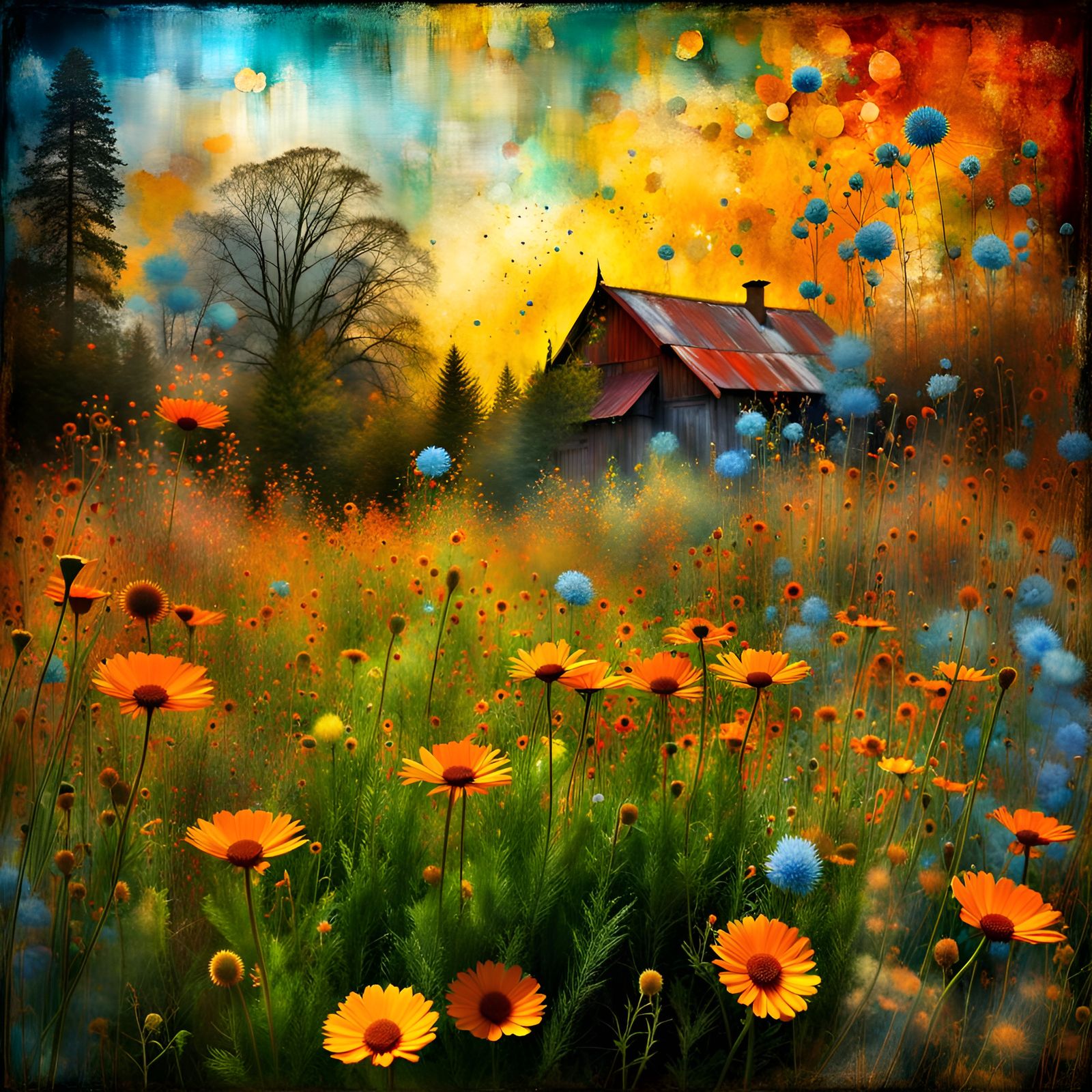 Urban Wildflower Meadow in 3D Scratchitti Style