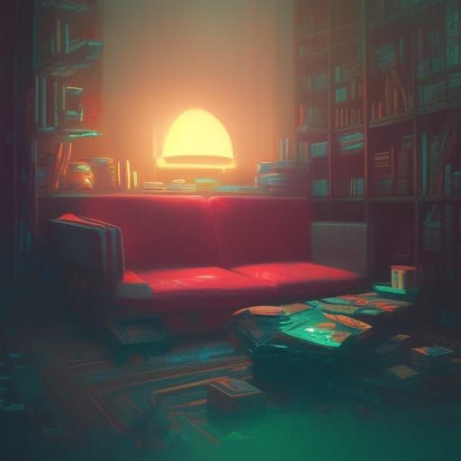 Cozy Couch in Neon Dark Fantasy Style