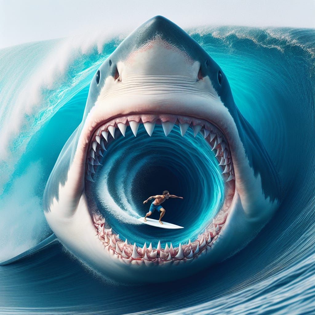 Shark Mouth Wave Rider: A Hyperdetailed 16K Image