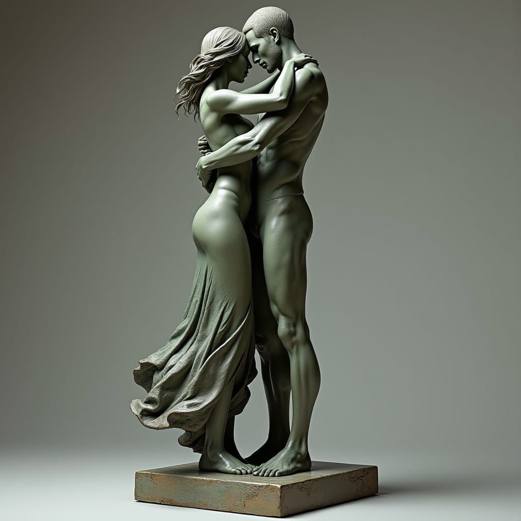 Bronze Sculpture of Abstract Figures Embracing