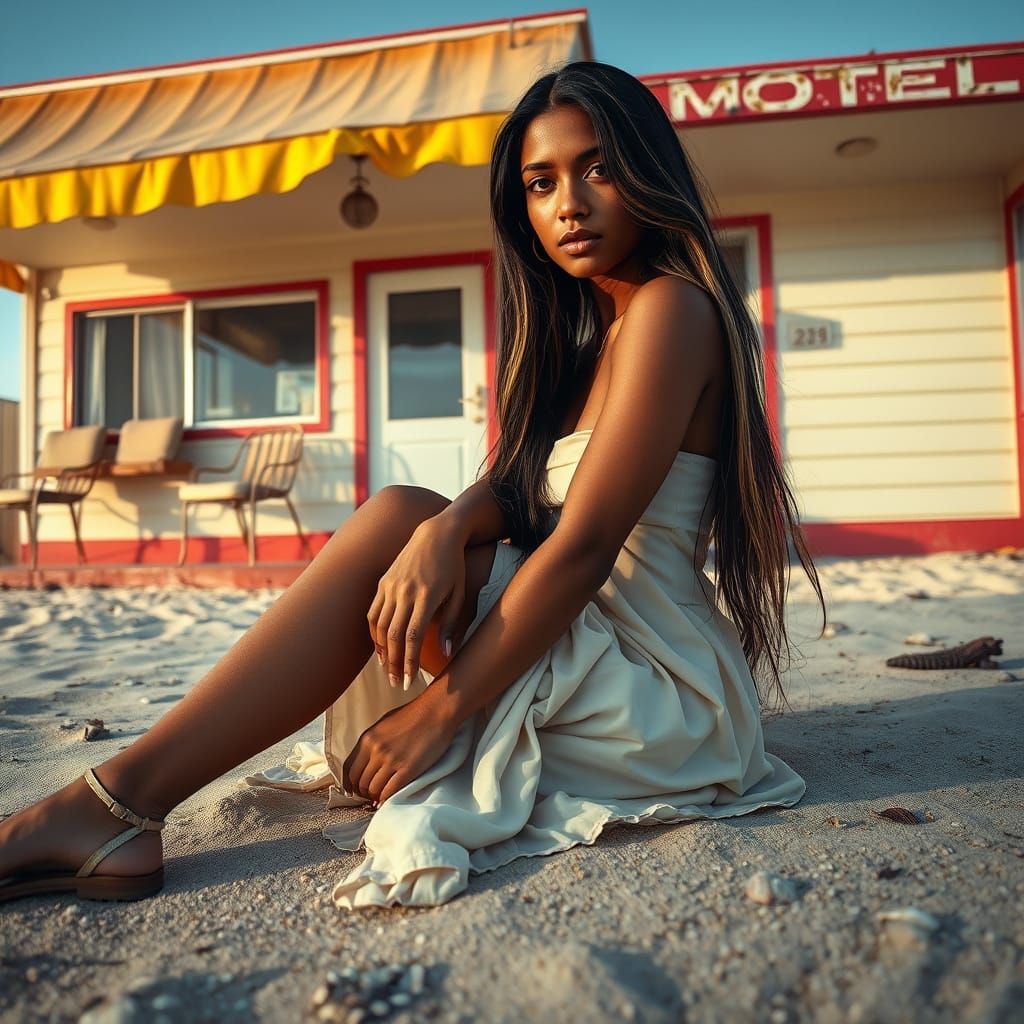 Odisha Woman on Desolate Beach in Surreal Style