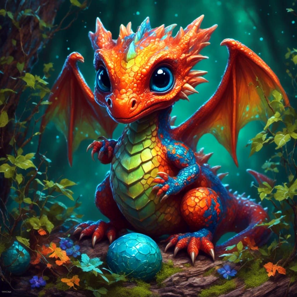 Vibrant Digital Painting of a Dragon Hatchling